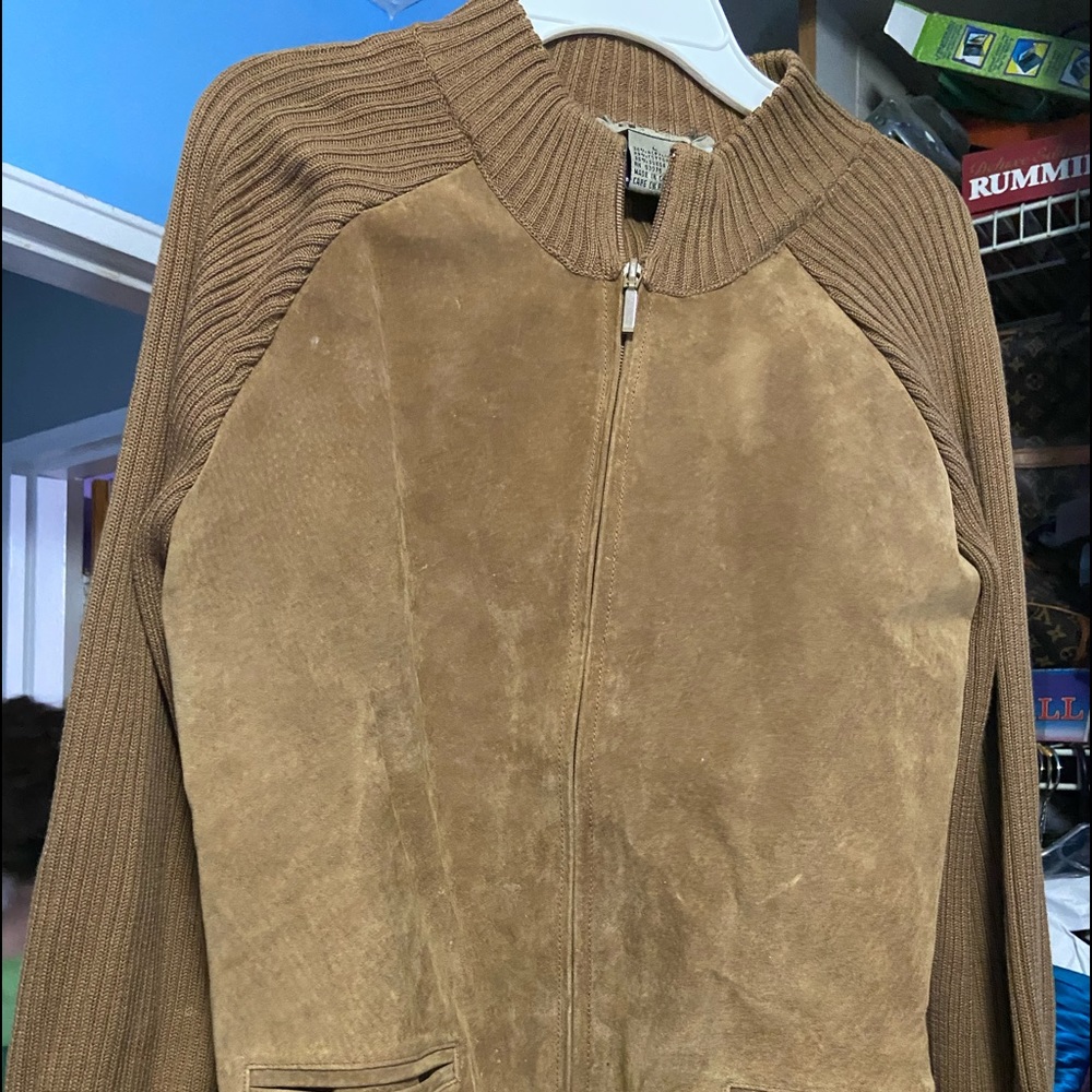 Suede and knit sweater